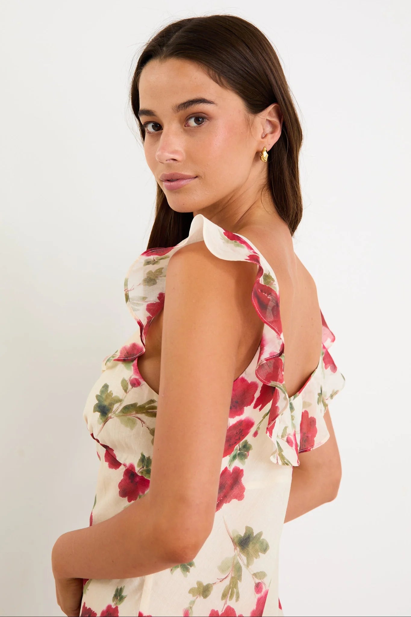 Amusing Cream Red Rose Bias Slip Maxi Dress