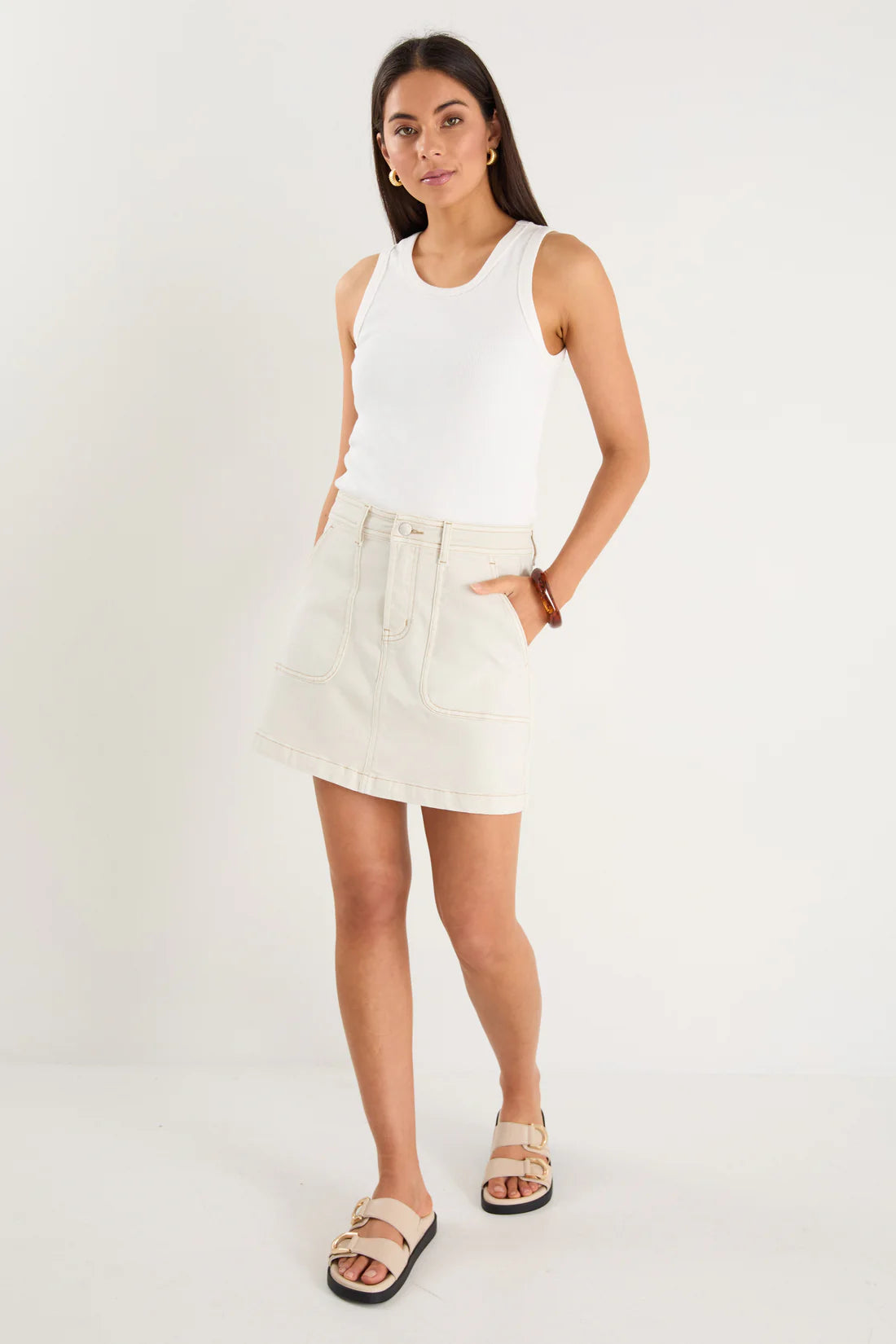 Orchard Ecru Denim Pocket Front Mini Skirt