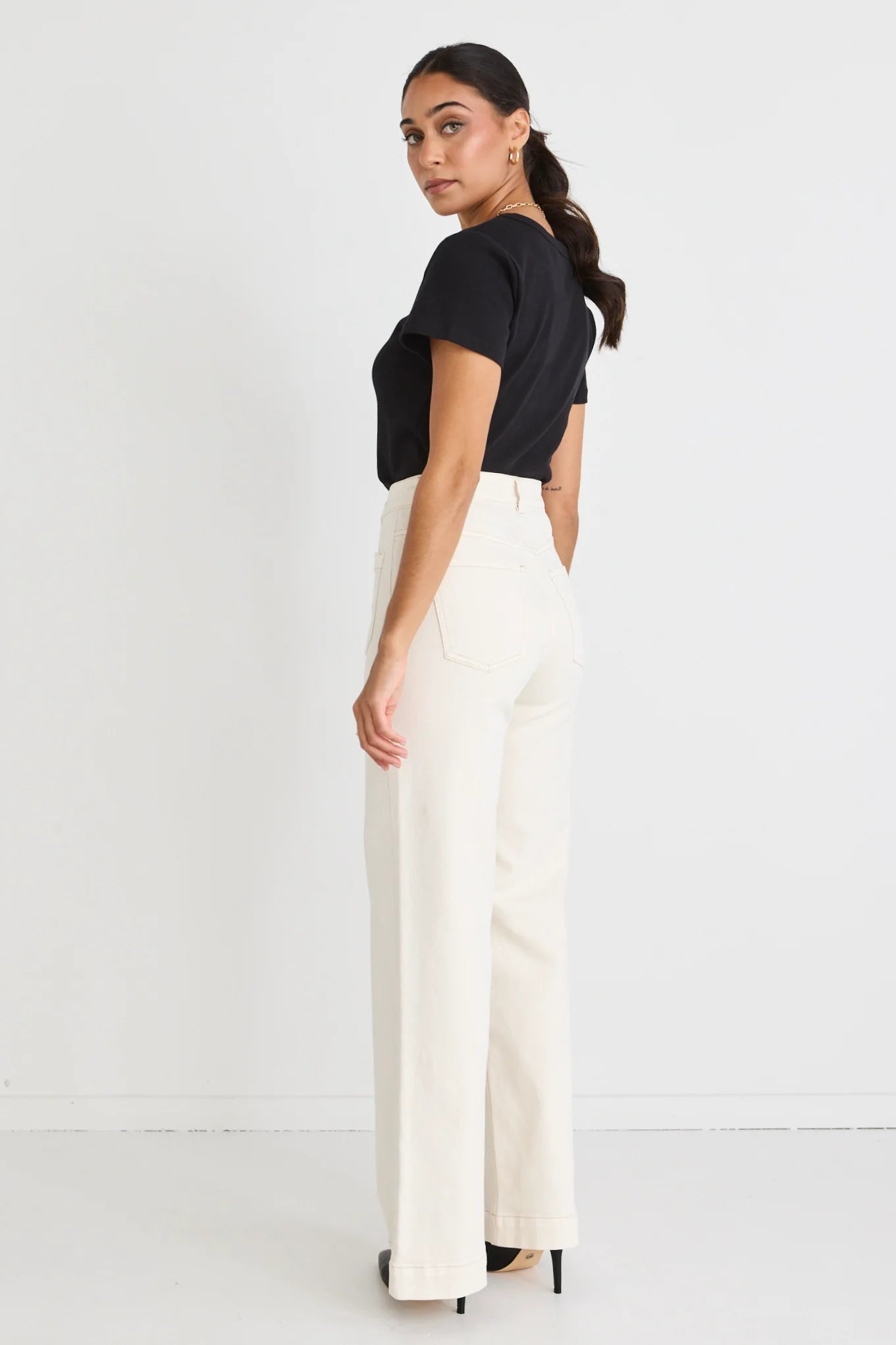 Zoey High Rise Wide Leg Pocket Jean - Ecru