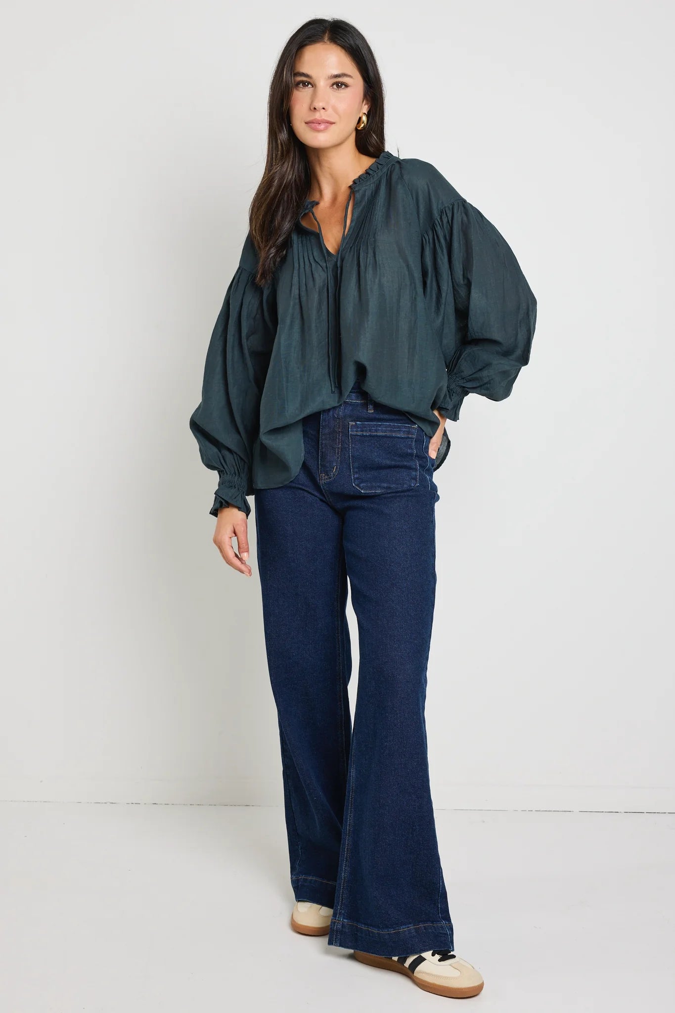 Refined Deep Forest LS Pintuck Top