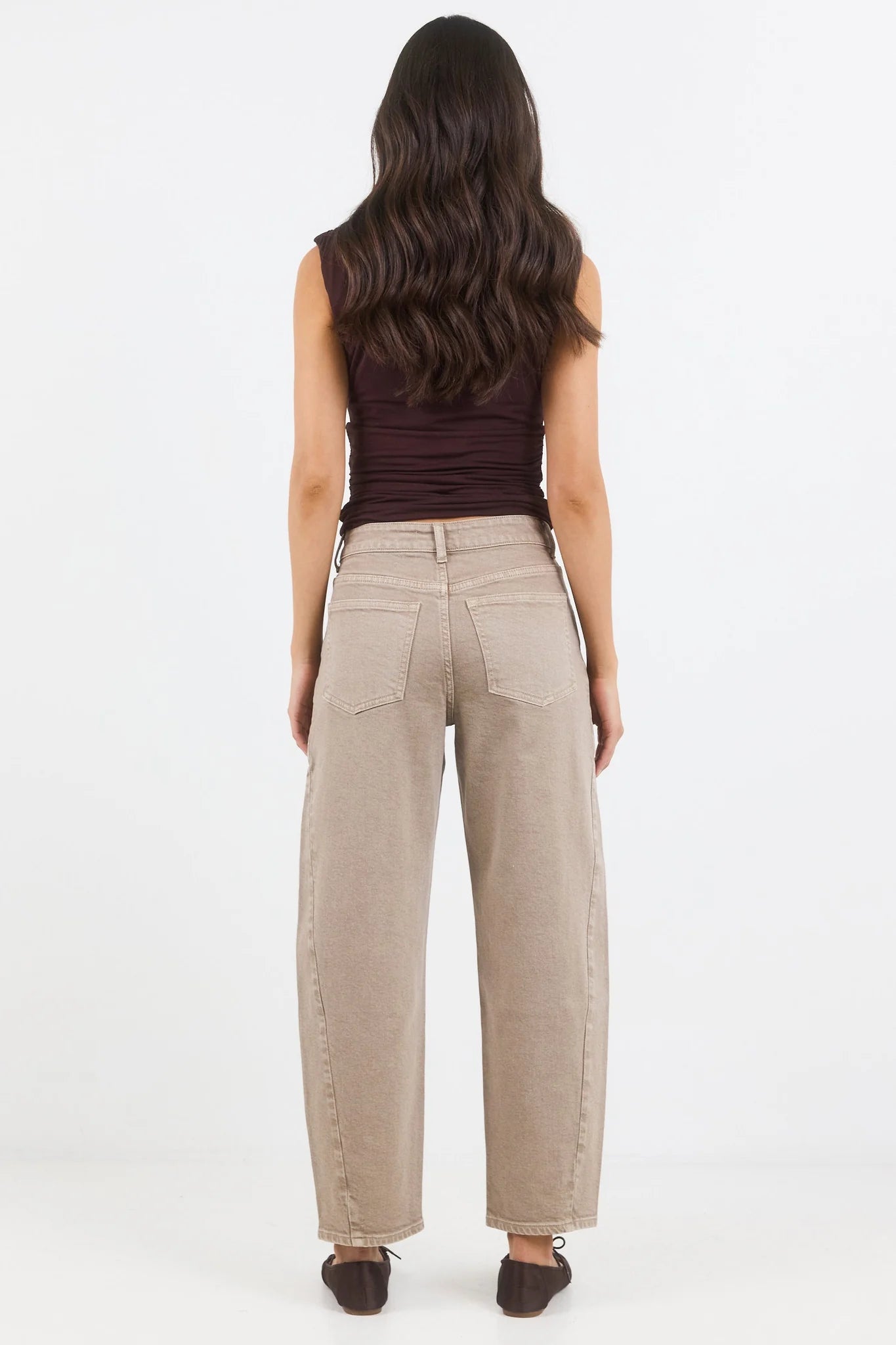 Idolise Taupe Stretch Soft Barrel Jeans