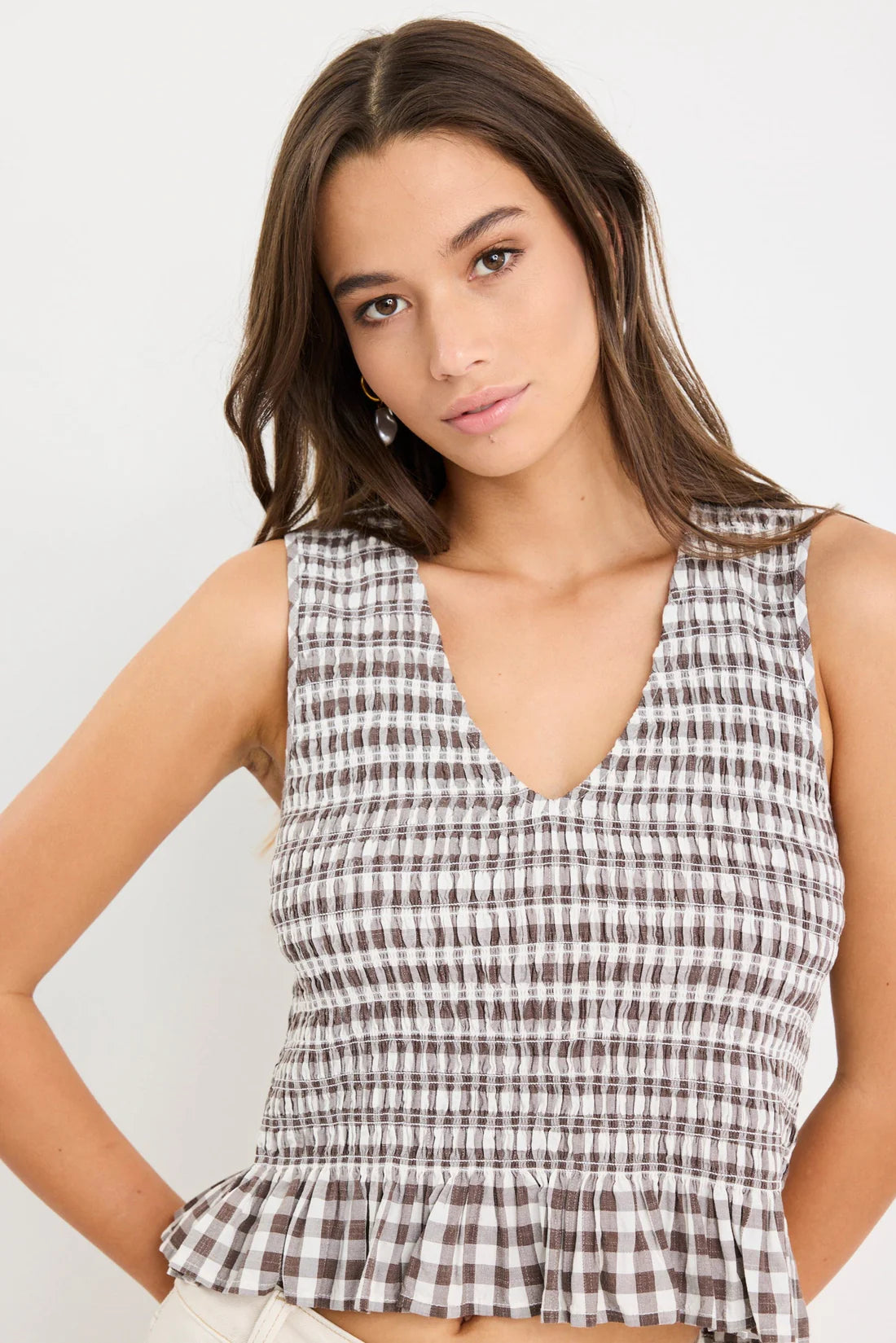 Acceptance Chocolate Gingham Sleeveless Shell Top