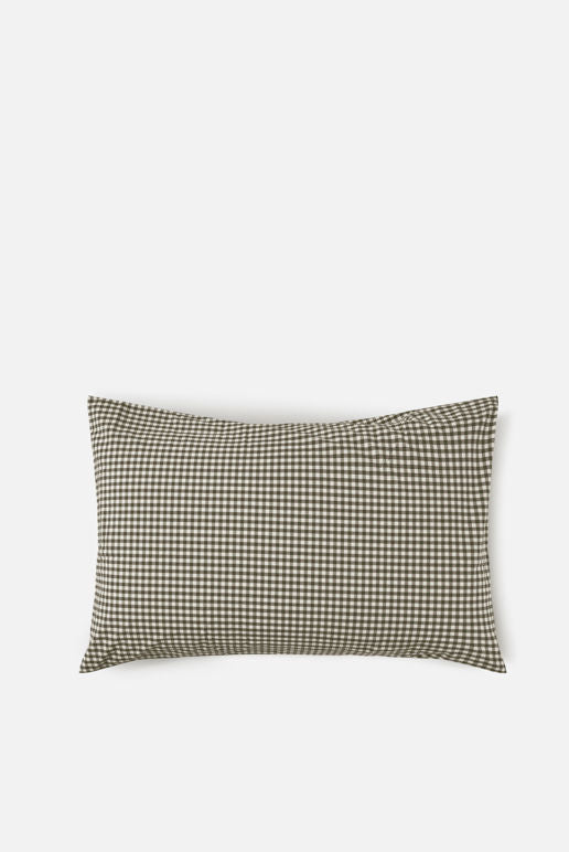 Gingham Organic Cotton Pillowcase Pair - Olive