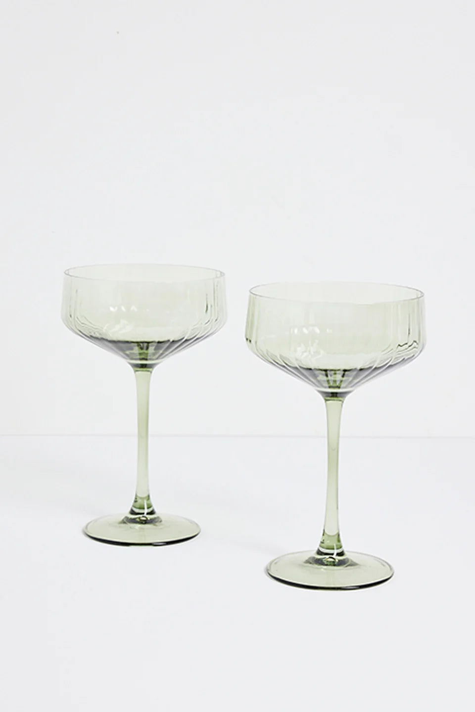Olive Green Ribbed Set 2 Coupe Cocktail Glasses