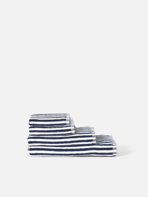Wide Stripe Cotton Bath Towel Range Navy/White