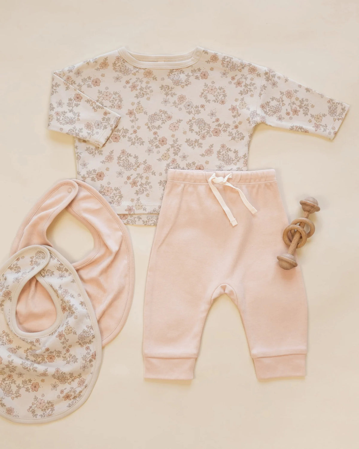 Jersey Snap Bib, 2 Pack Floral Vine, Dusty Rose