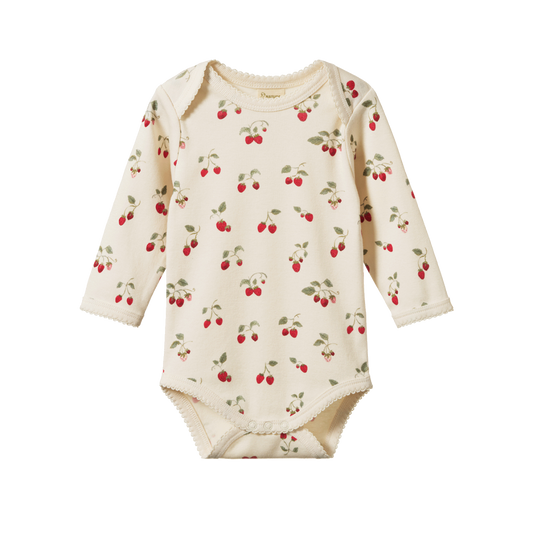 Long Sleeve Bodysuit- Strawberry blush print
