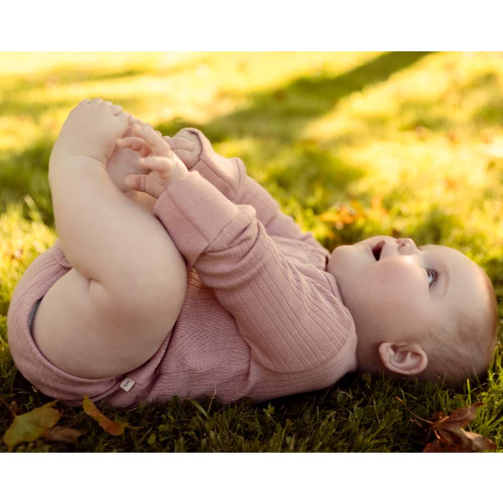 Woolbabe Merino/Organic Cotton Long Sleeve Henley Bodysuit - Dusk Marl