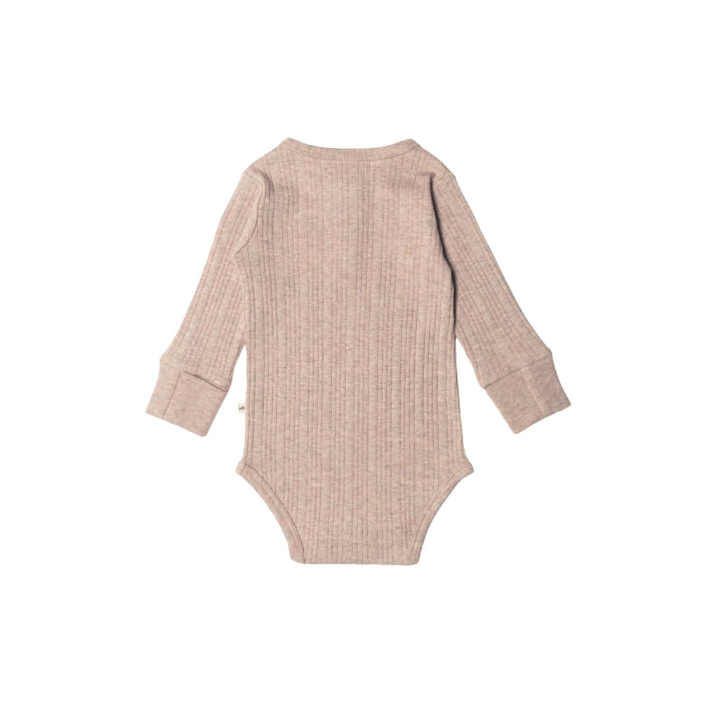 Woolbabe Merino/Organic Cotton Long Sleeve Henley Bodysuit - Dune Marl