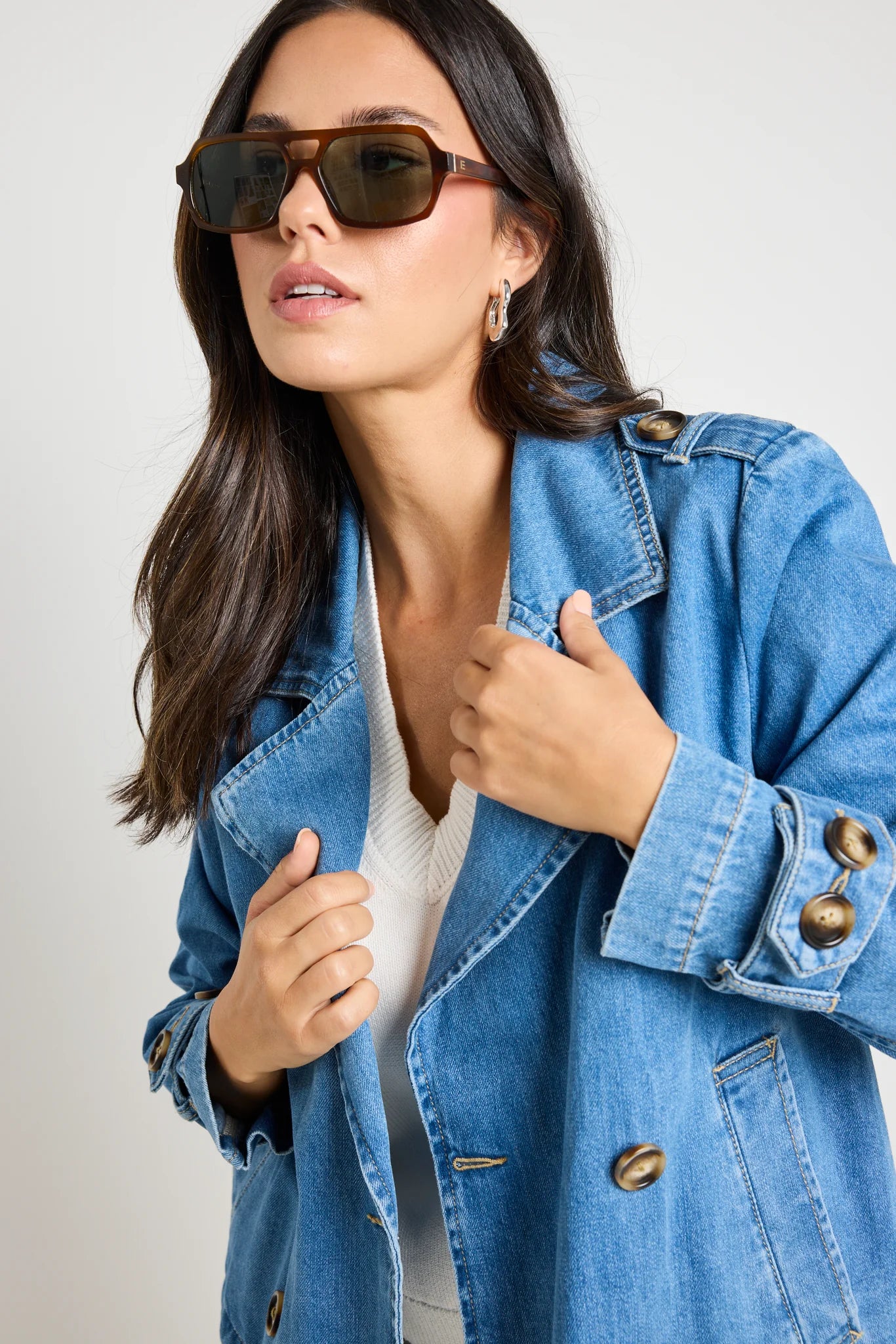 Heritage Storm Blue Cropped Denim Trench Jacket