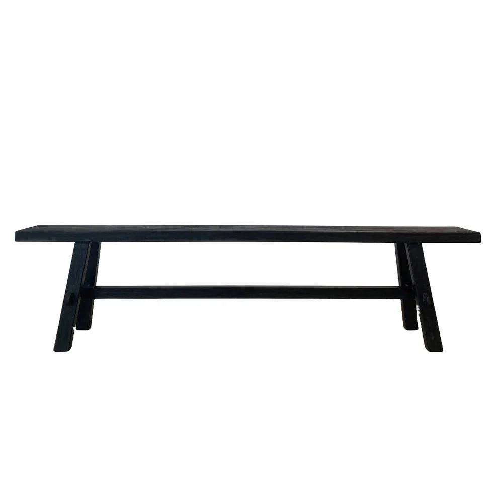Reclaimed Wood Long Bench, Black