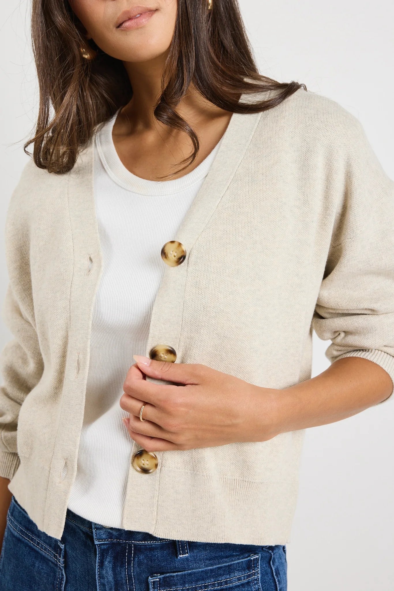 Agatha Oat Fine Knit Cardigan - Oat