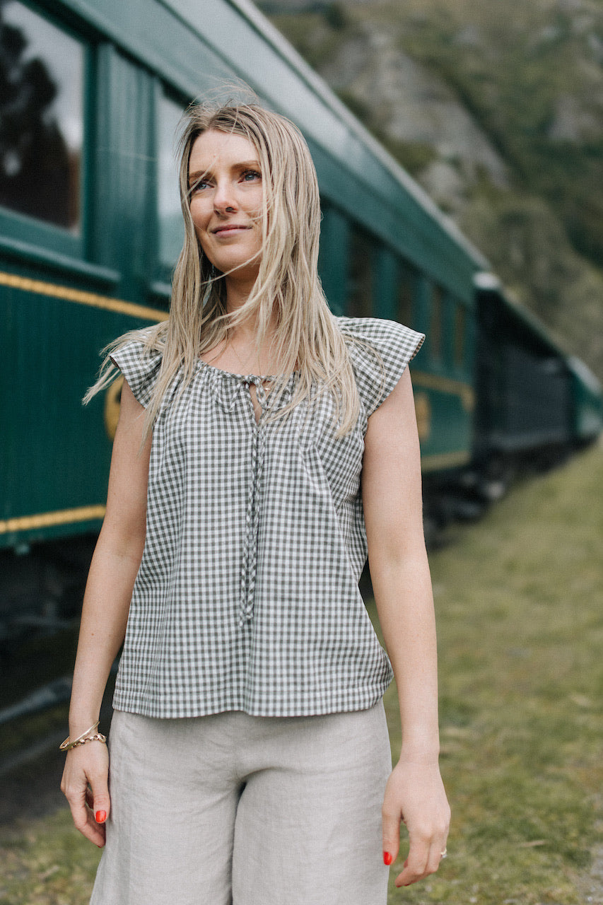 Karli top - Sage Gingham
