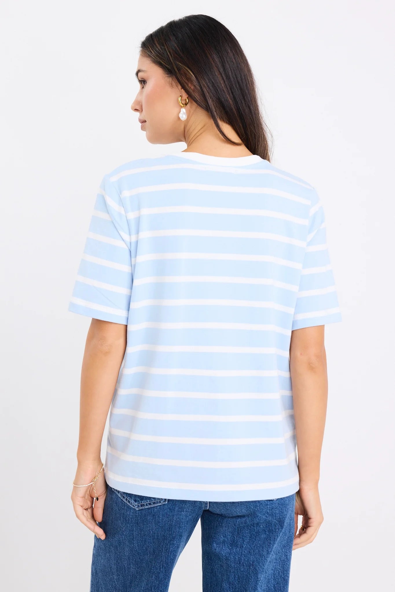 Binding Tee Boxy Fit - Pale Blue & White Stripe