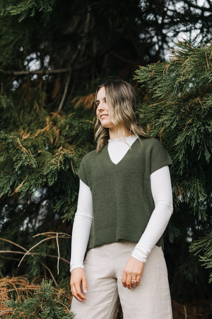 Waffle vest 100% merino - Olive