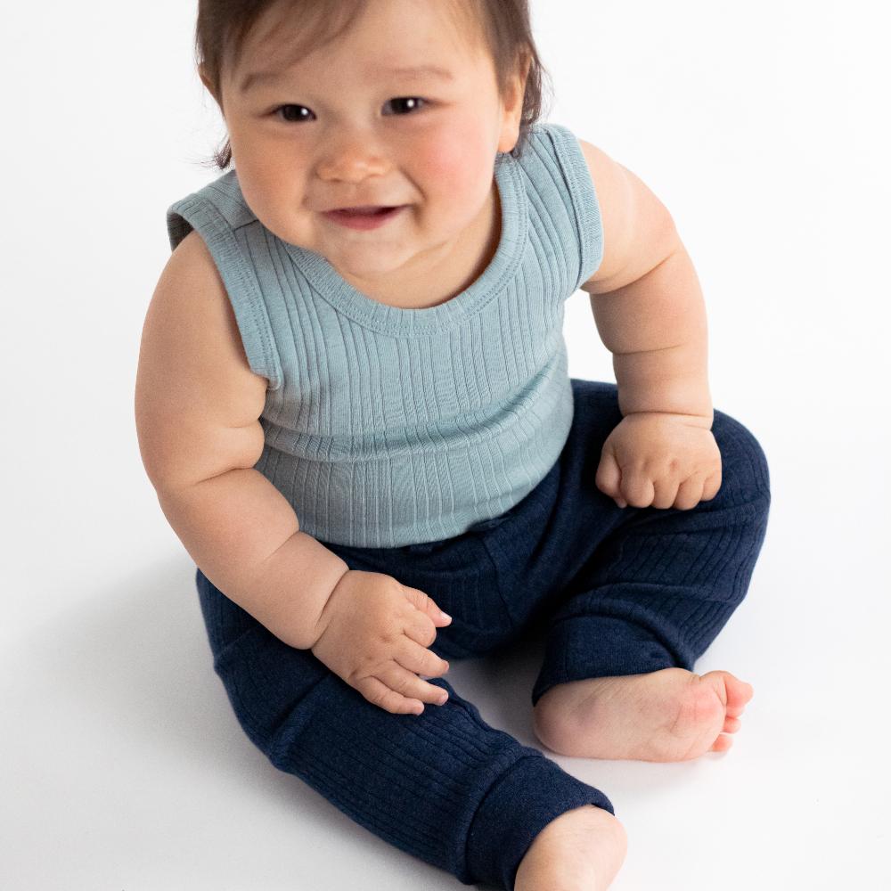 Woolbabe Organic Cotton/Merino Singletsuit - Tide Marl