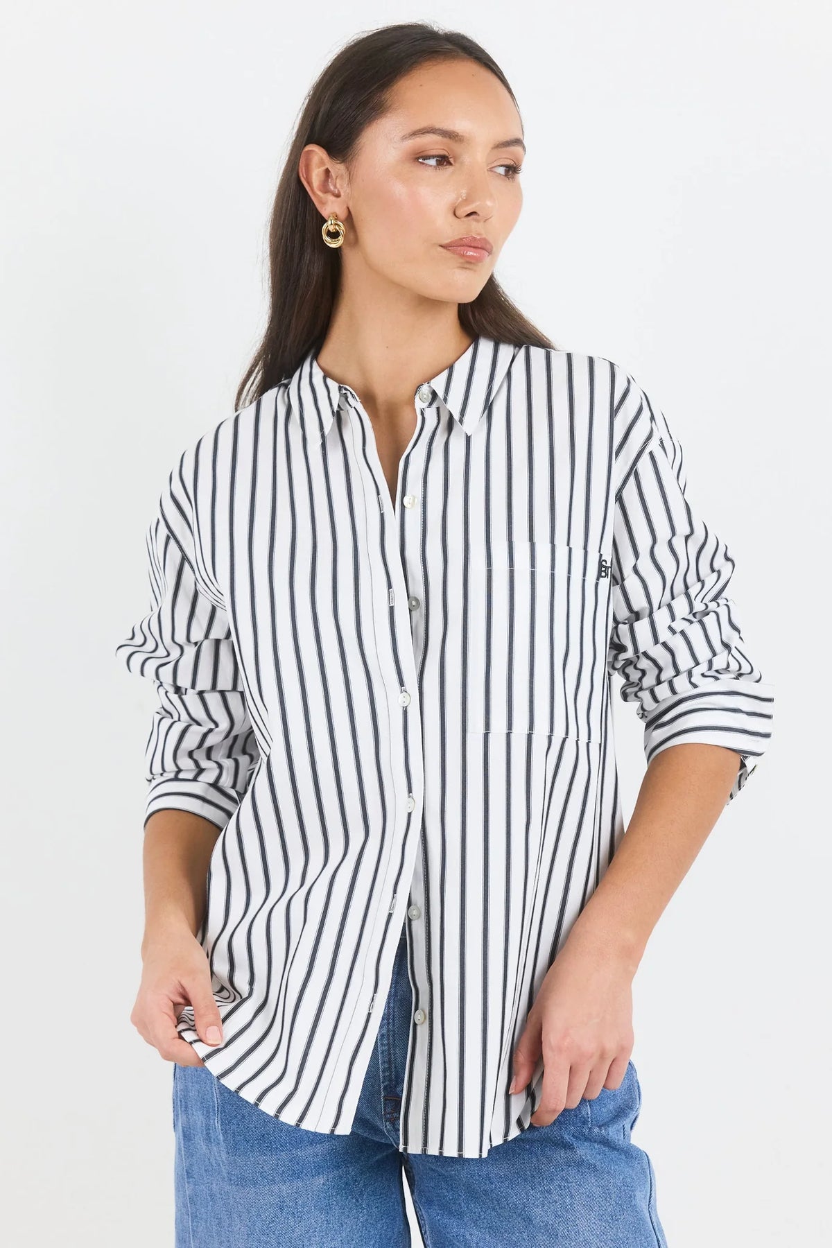 You Got This White Black Stripe Cotton Poplin Oversized Boyfriend Shirt