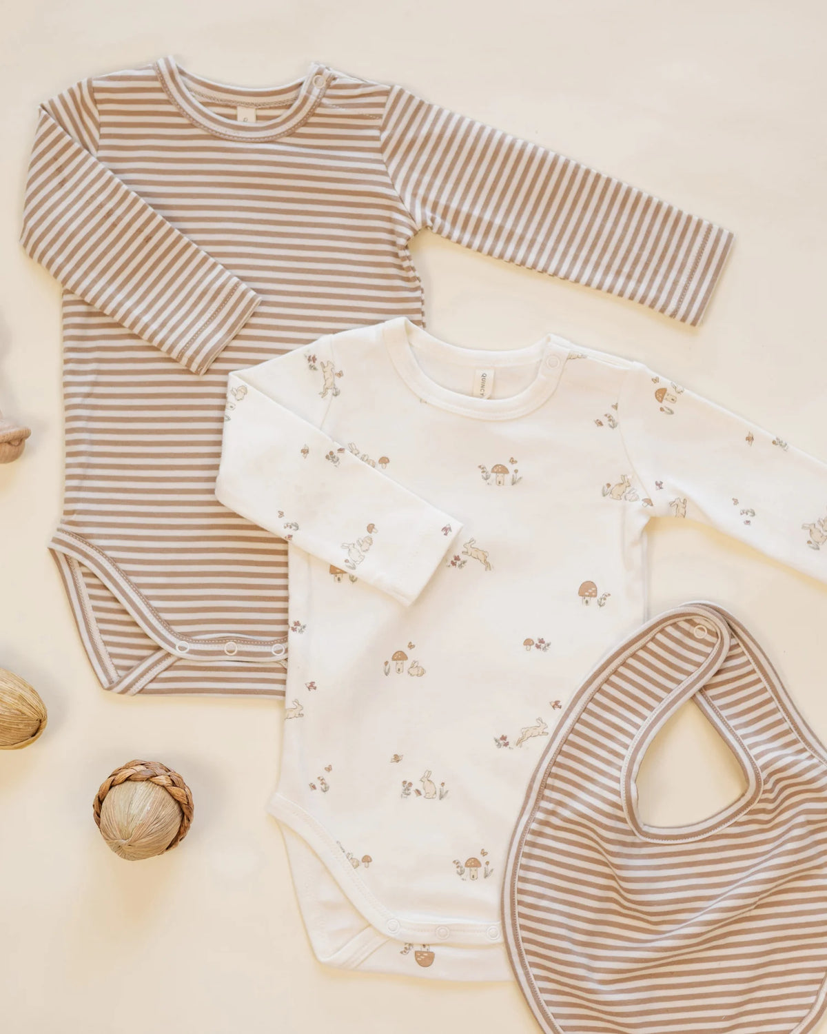Jersey Bodysuit, 2 Pack Bunnies, Almond Stripe