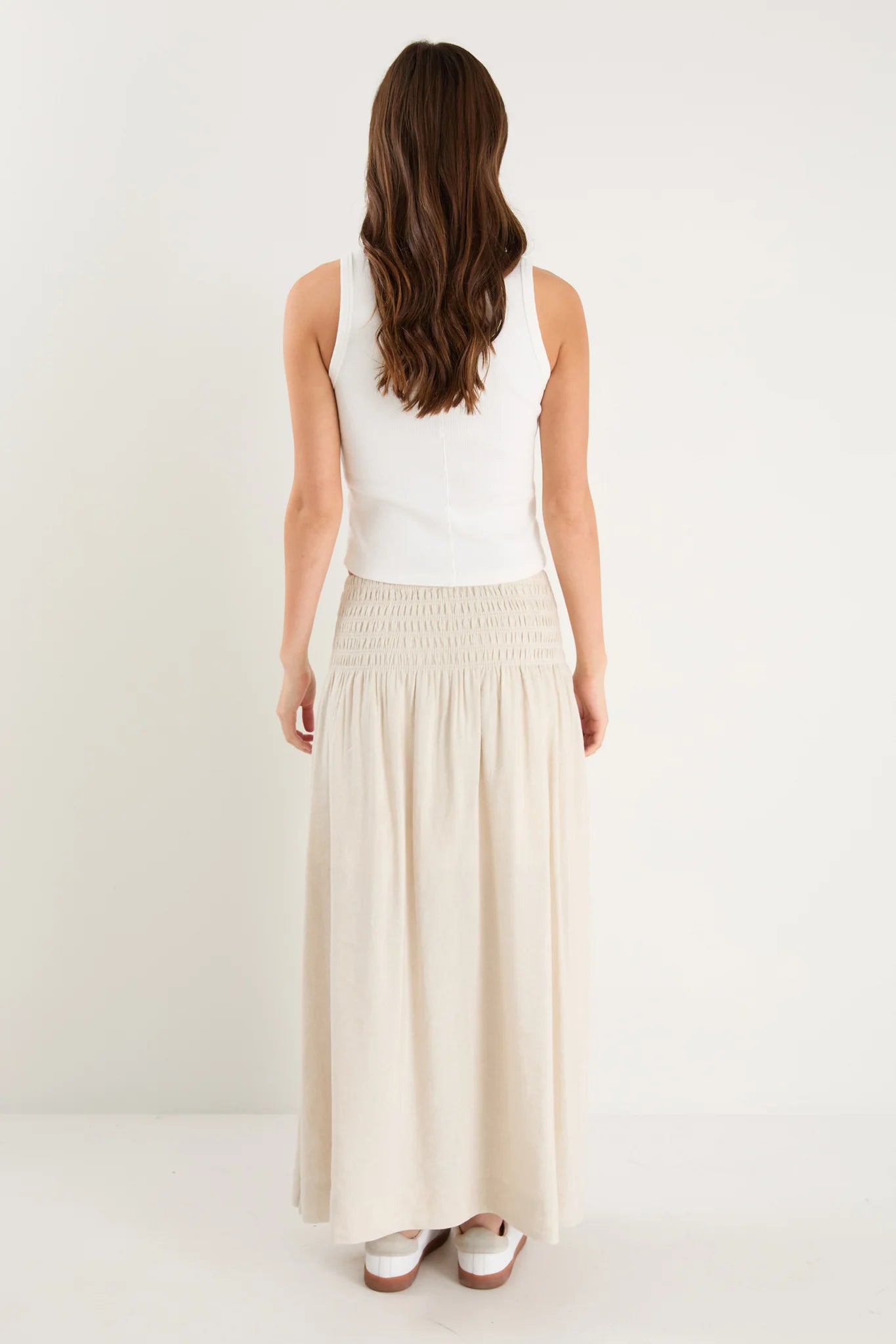 Byron Natural Linen Shirred Waist Maxi Skirt