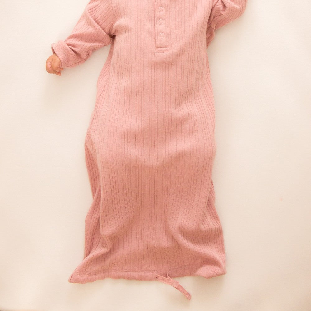 Woolbabe Merino/Organic Cotton Henley Drawstring Gown - Dusk Marl
