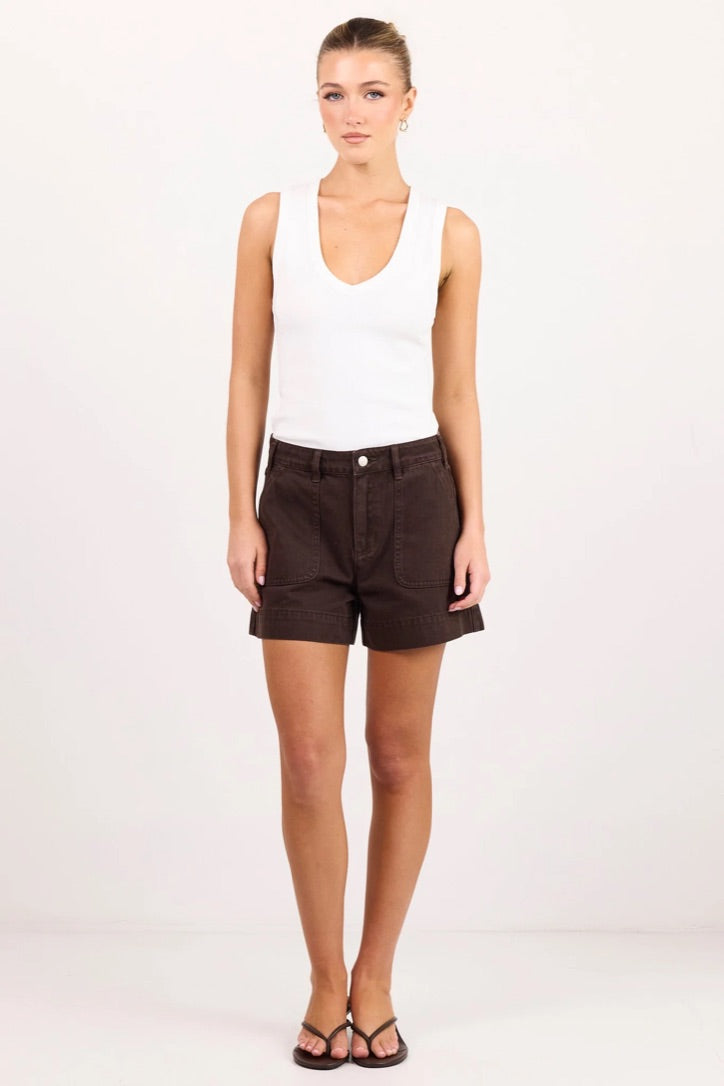 Vale White V Neck Rib Tank