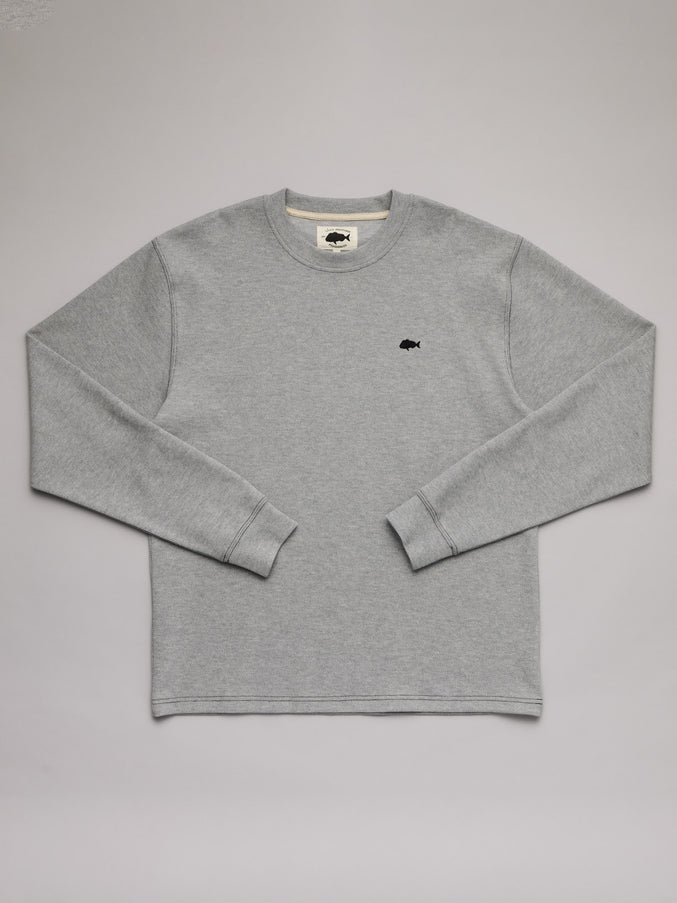 STAMP PIQUE LS TEE - GREY MARLE