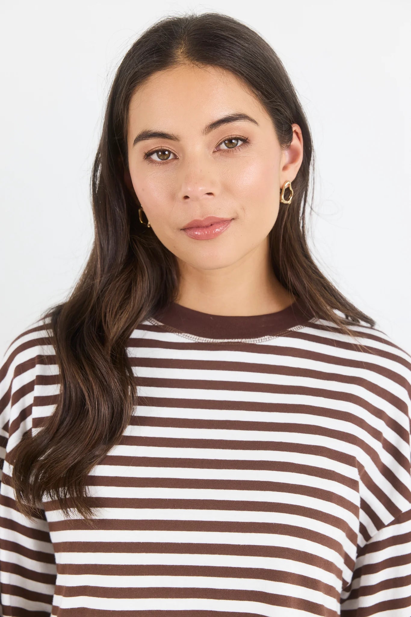Unite Chocolate White Stripe Long Sleeve Contrast Binding Tee - Chocolate White Stripe