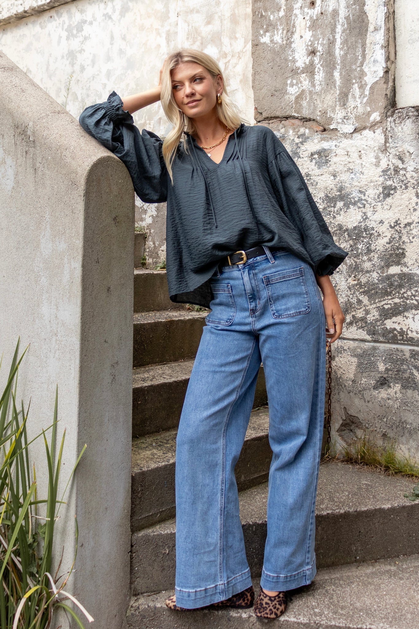 Refined Deep Forest LS Pintuck Top