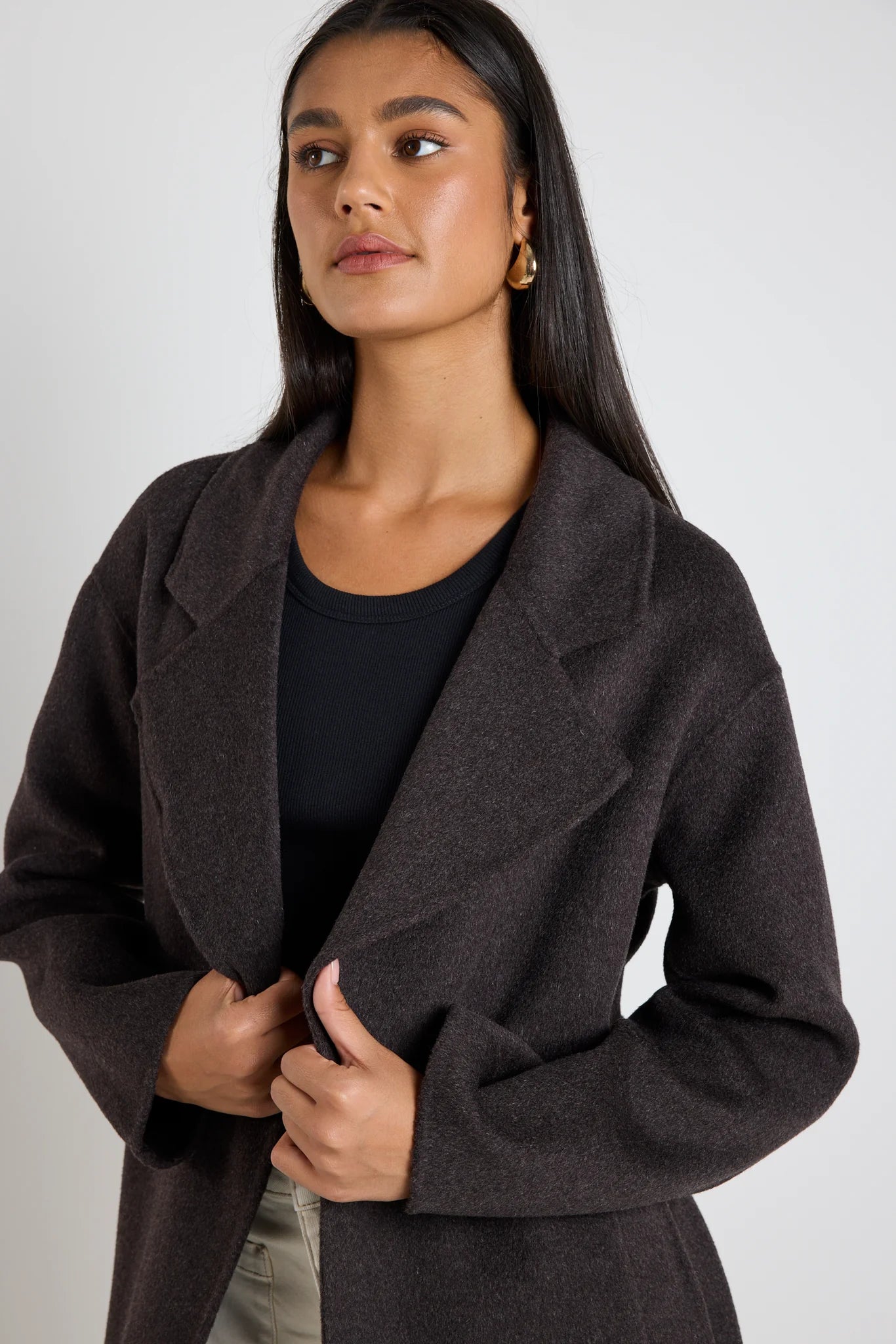 Geneva Chocolate Marle Wool Belted Coat