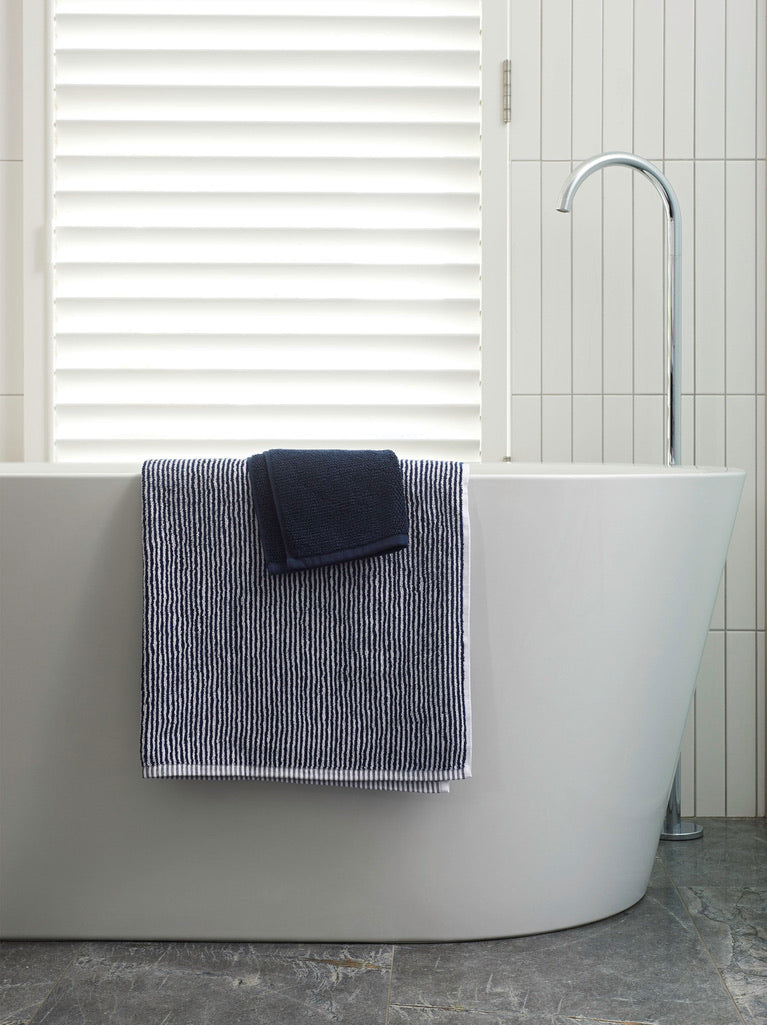Stripe Cotton Bath Towel Range - Navy/White