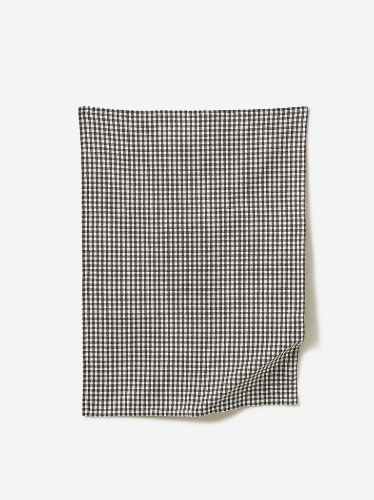Gingham Washed Cotton Tea Towel - Olive