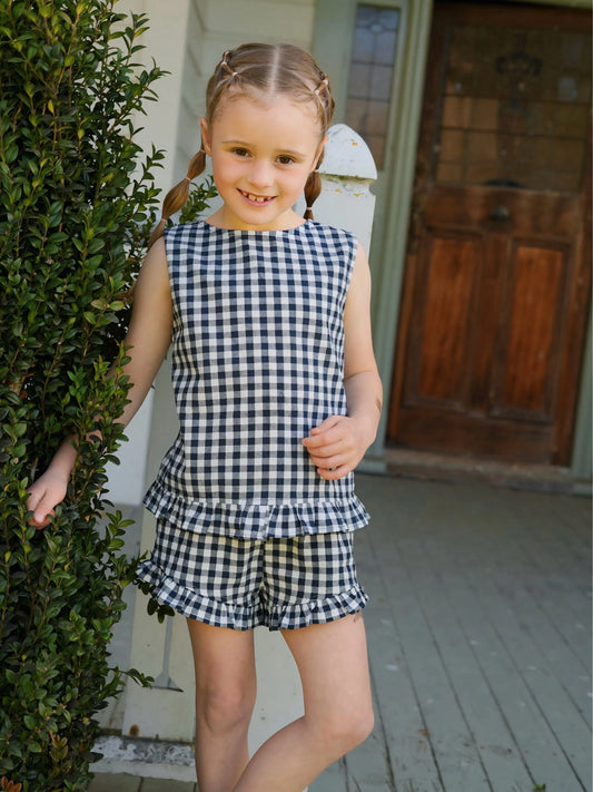 Lily frill short - Navy/White Gingham