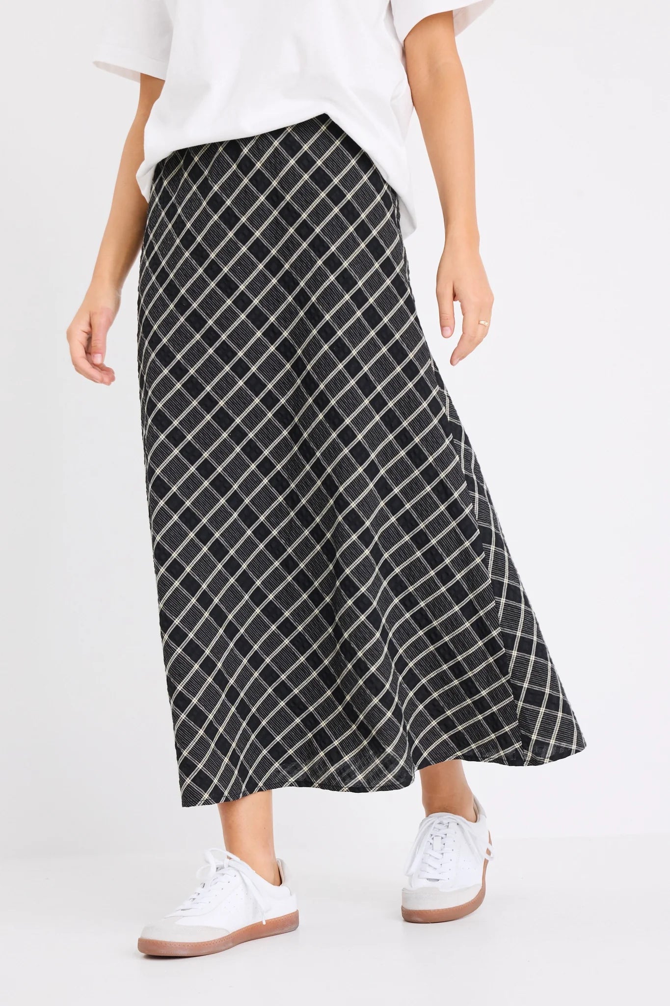 Soulmate Black Check Bias Cut Midi Skirt
