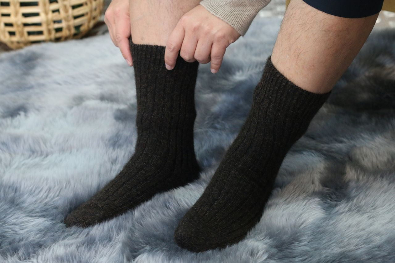 Possum Merino Casual Rib Socks - Brown Marl
