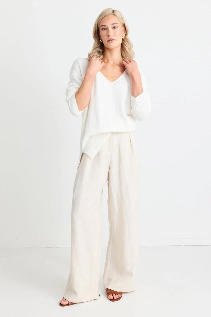 Island Natural Linen Viscose Pleat Front Wide Leg Pant