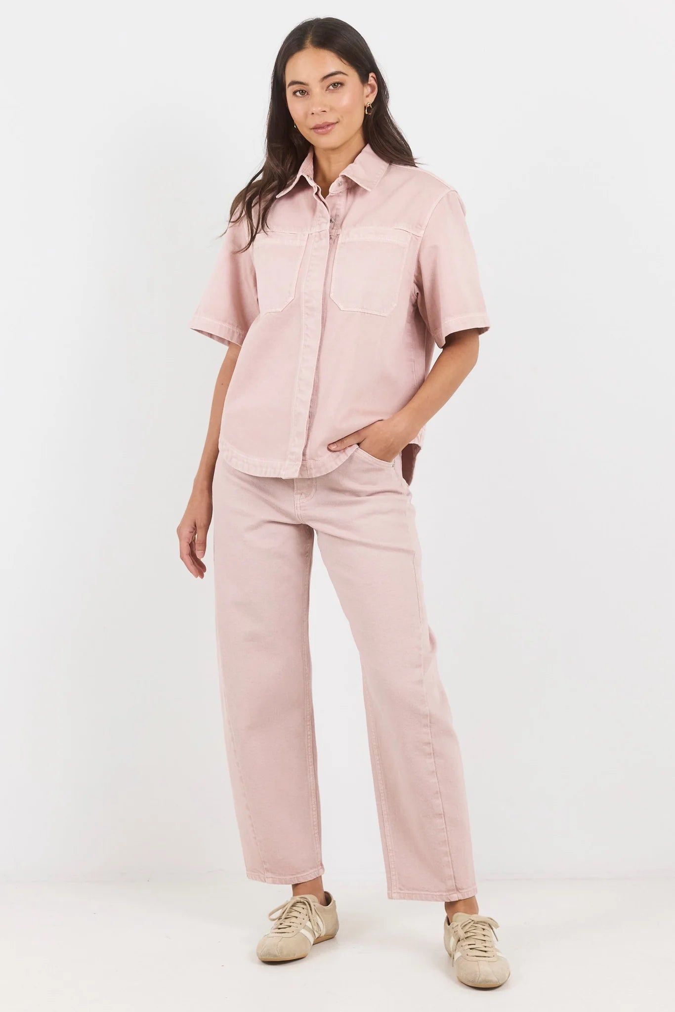 Idolise Pale Pink Stretch Soft Barrel Jean