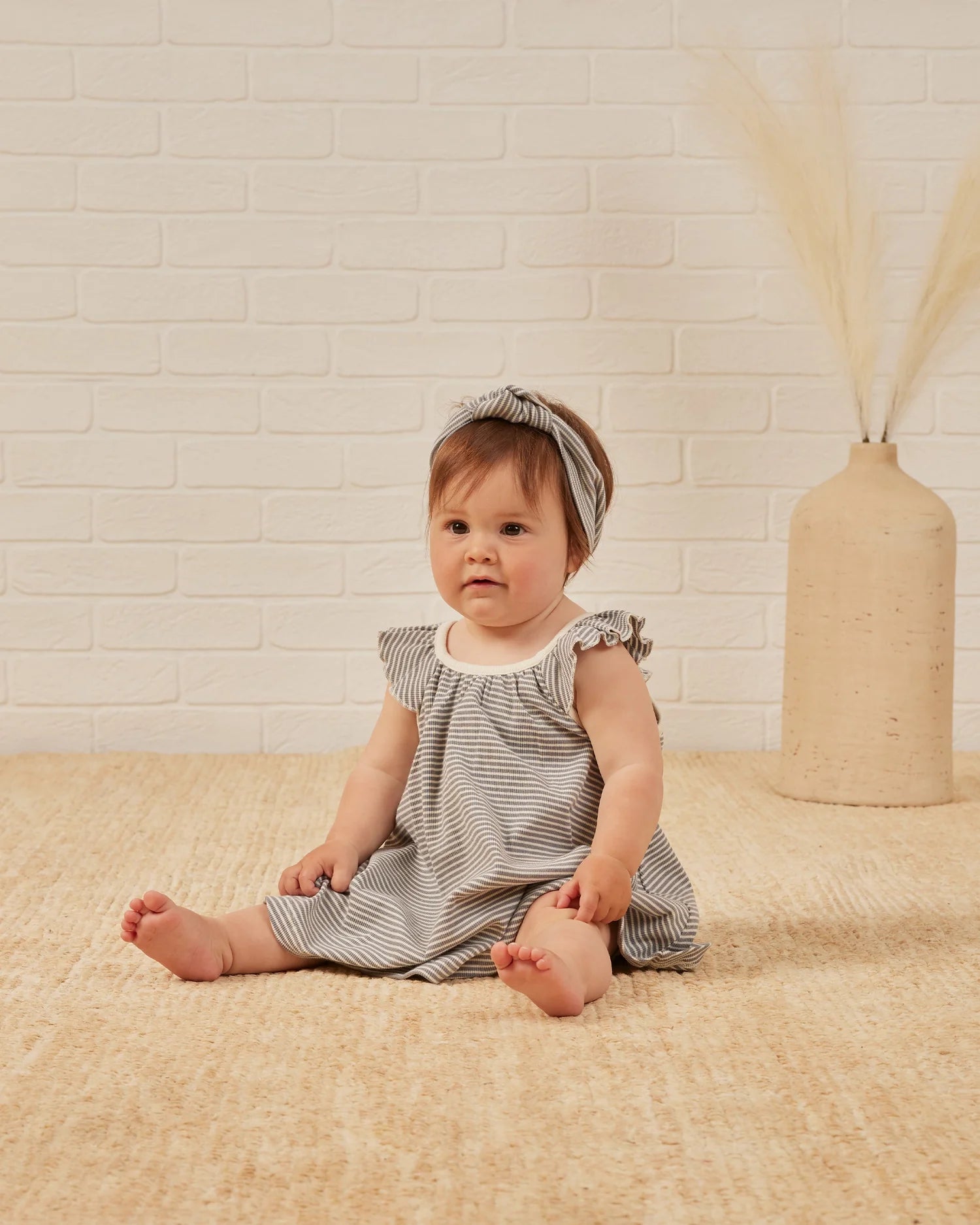 Ribbed Knotted Headband || Lagoon Micro Stripe