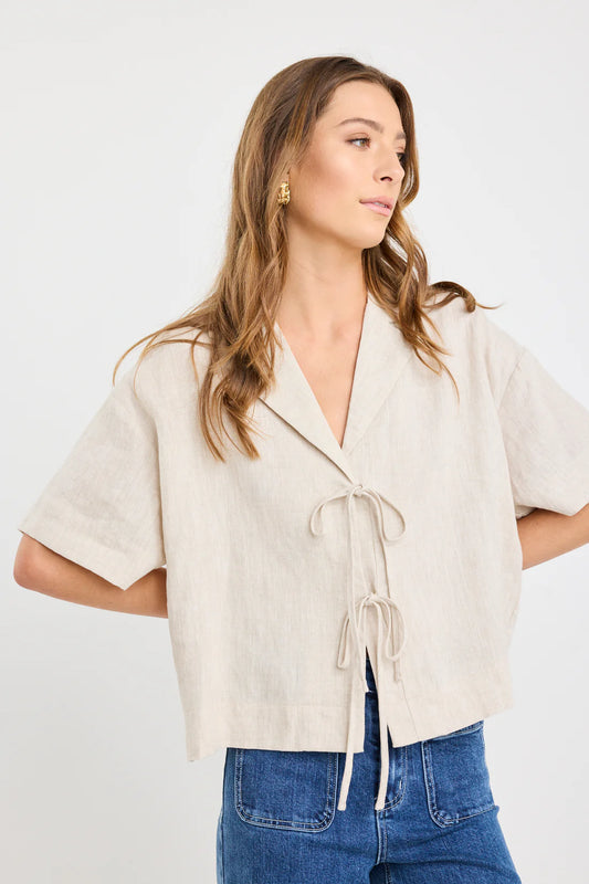 Fasting Linen Tie Front Shirt -Natural