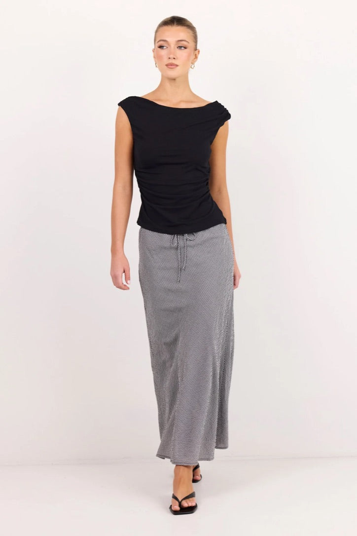 Summit Black White Mini Gingham Tie Waist Bias Maxi Skirt