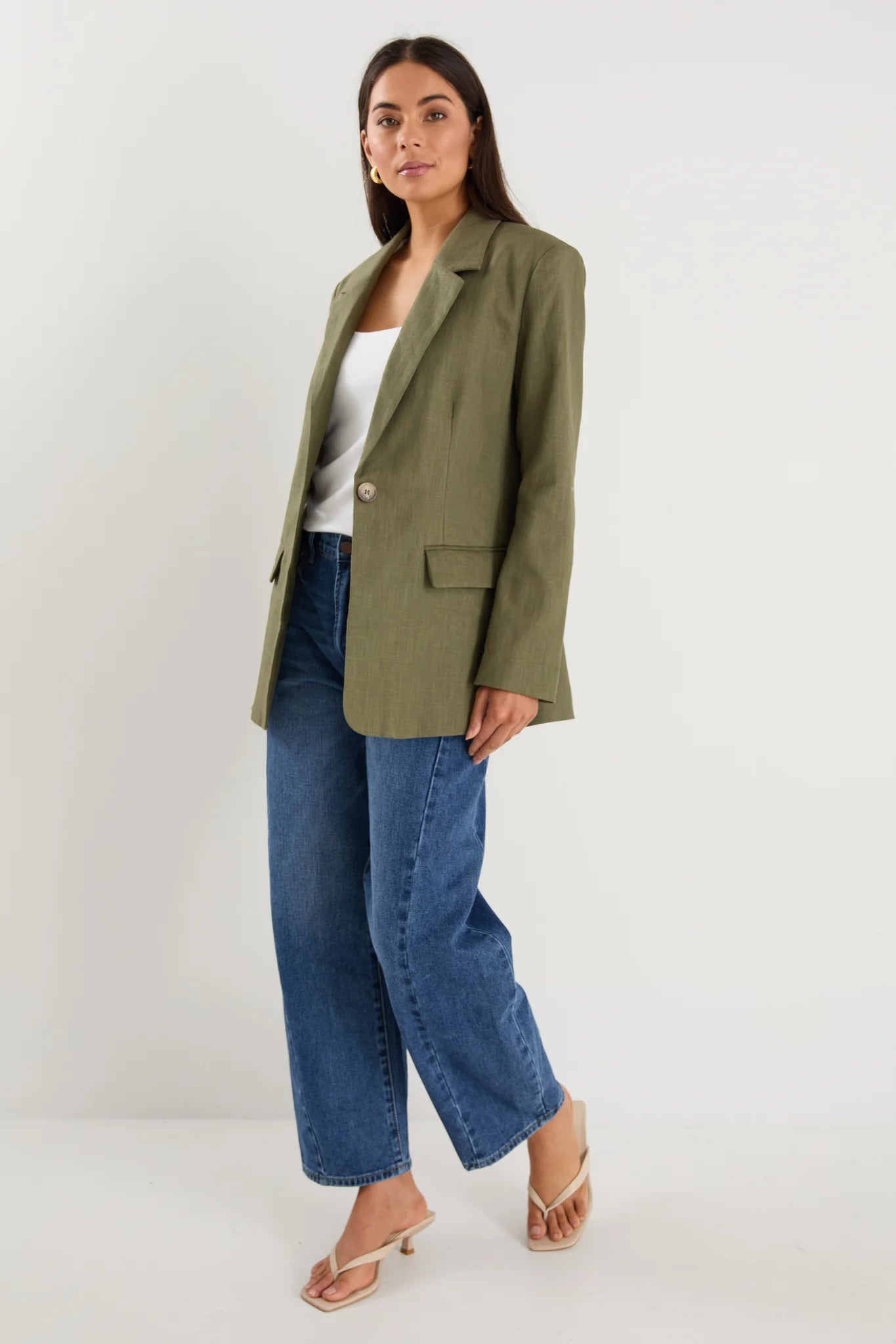 Ramie Rolled Sleeve Blazer - Soft Khaki