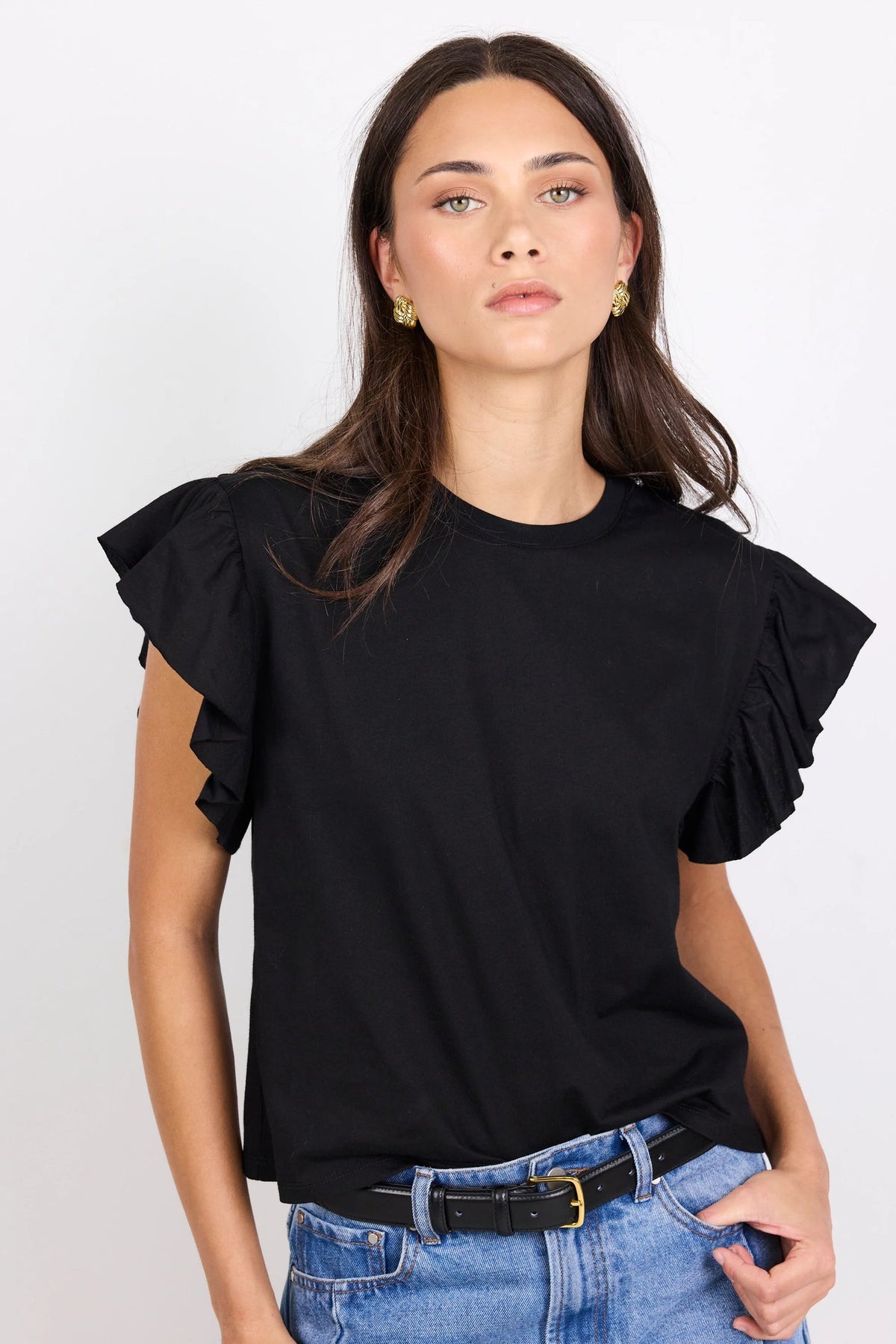 Hover Black Flutter Sleeve Tee