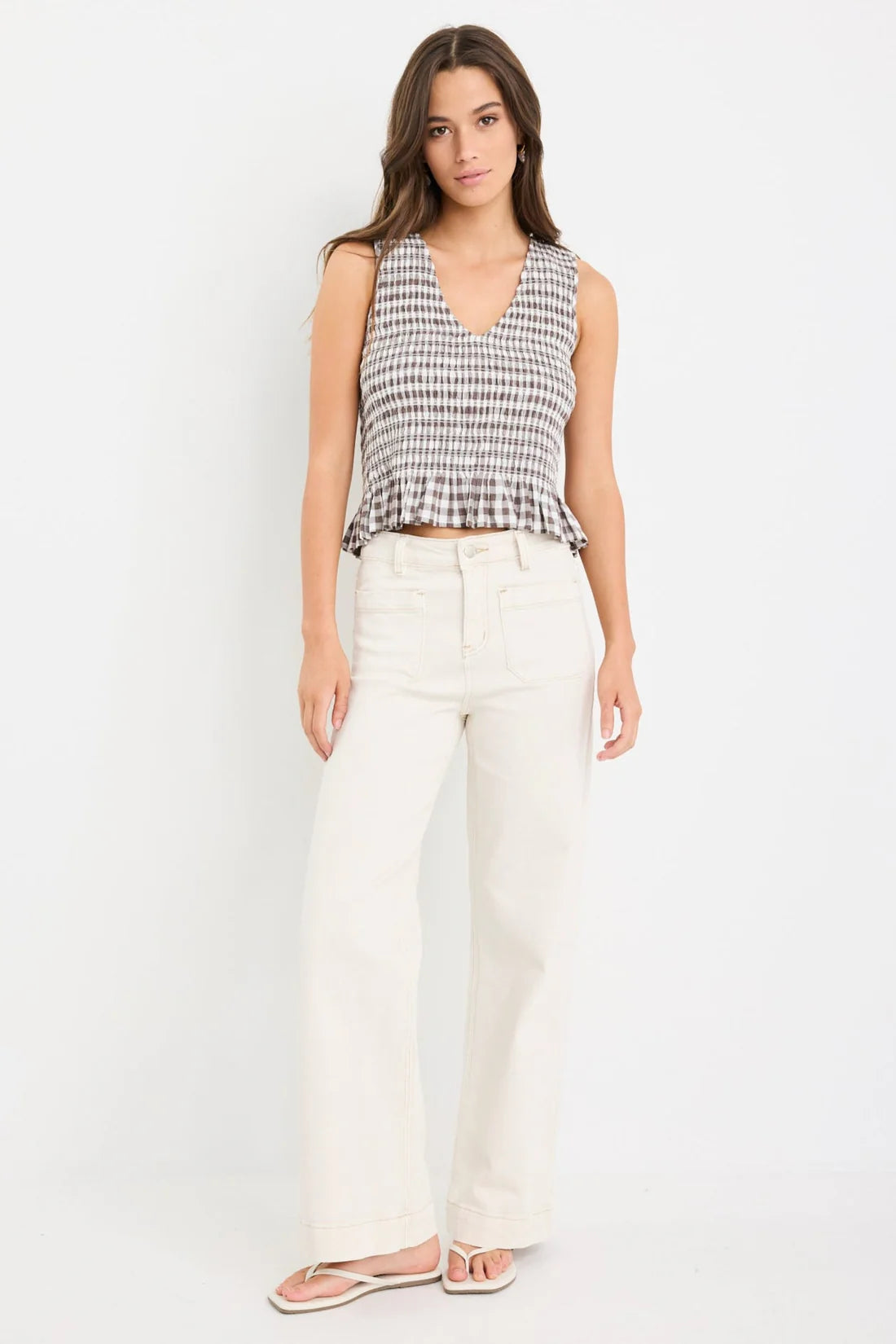 Acceptance Chocolate Gingham Sleeveless Shell Top