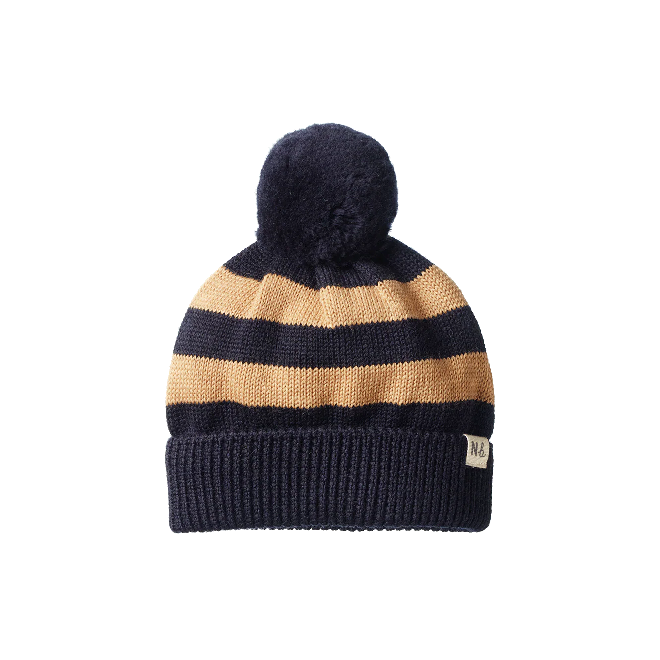 Alpine Pom Pom Beanie - Navy/ Caramel Stripe