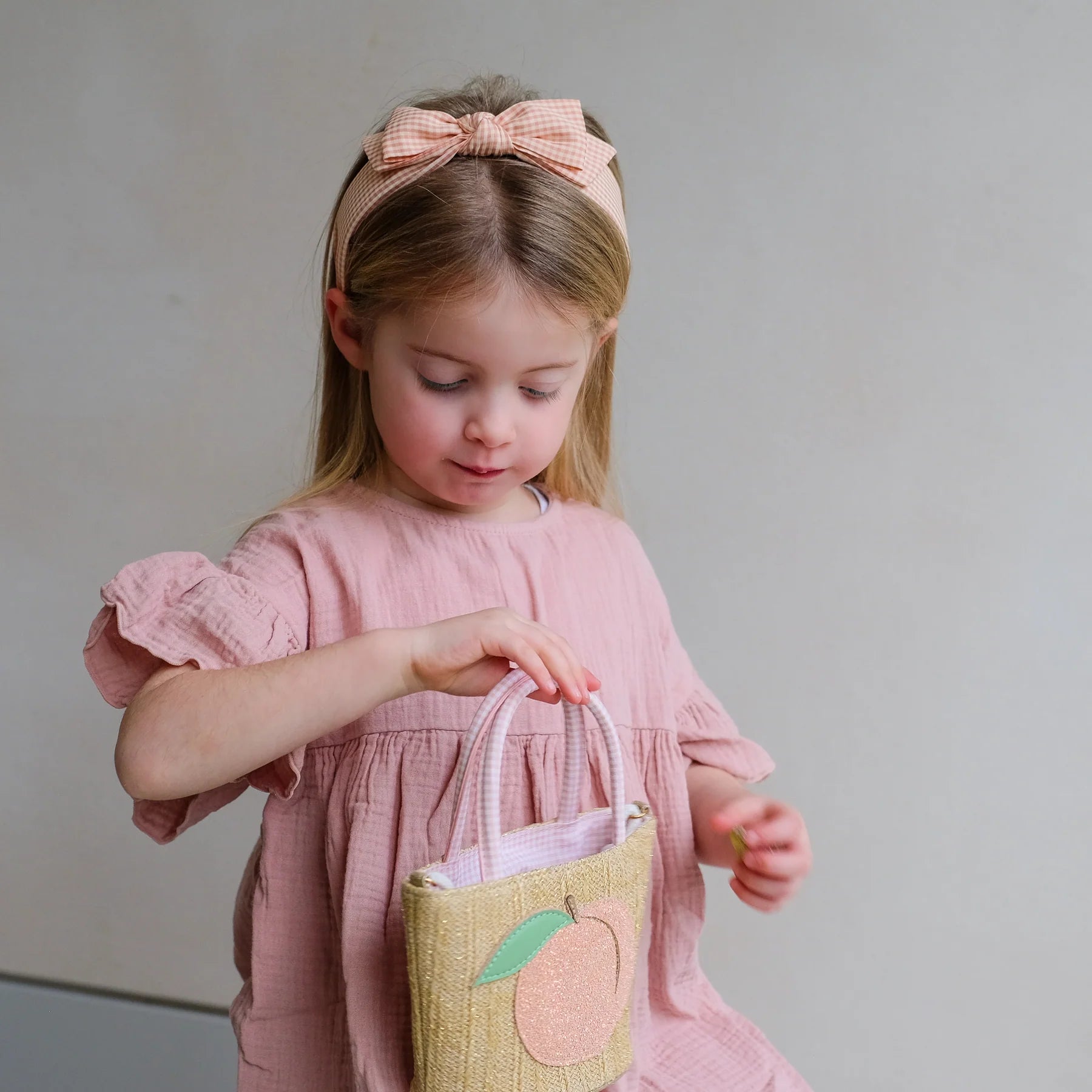 Peach gingham edie bow alice