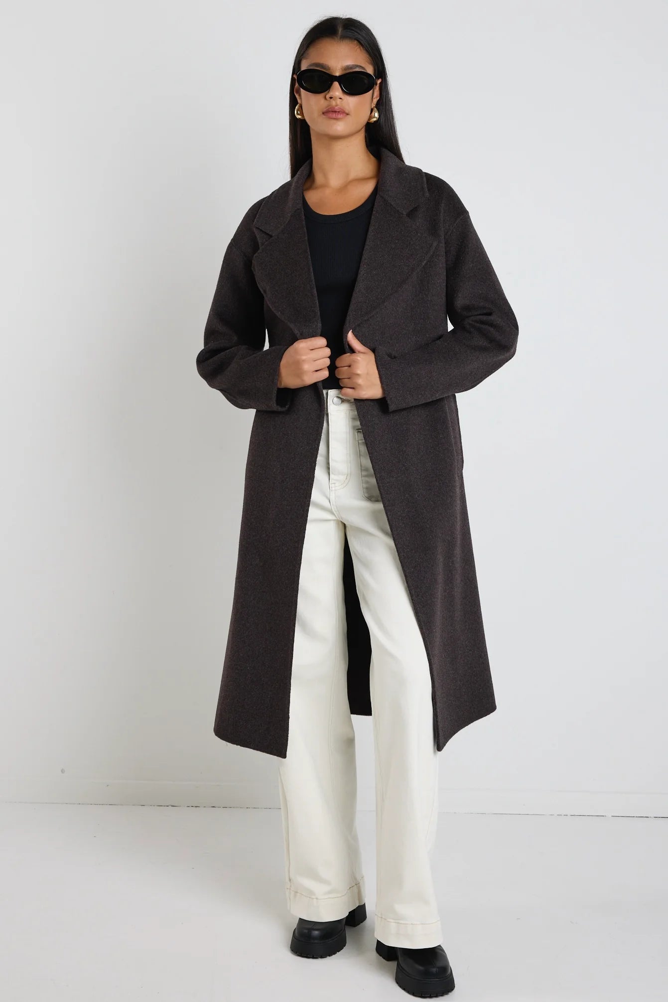 Geneva Chocolate Marle Wool Belted Coat