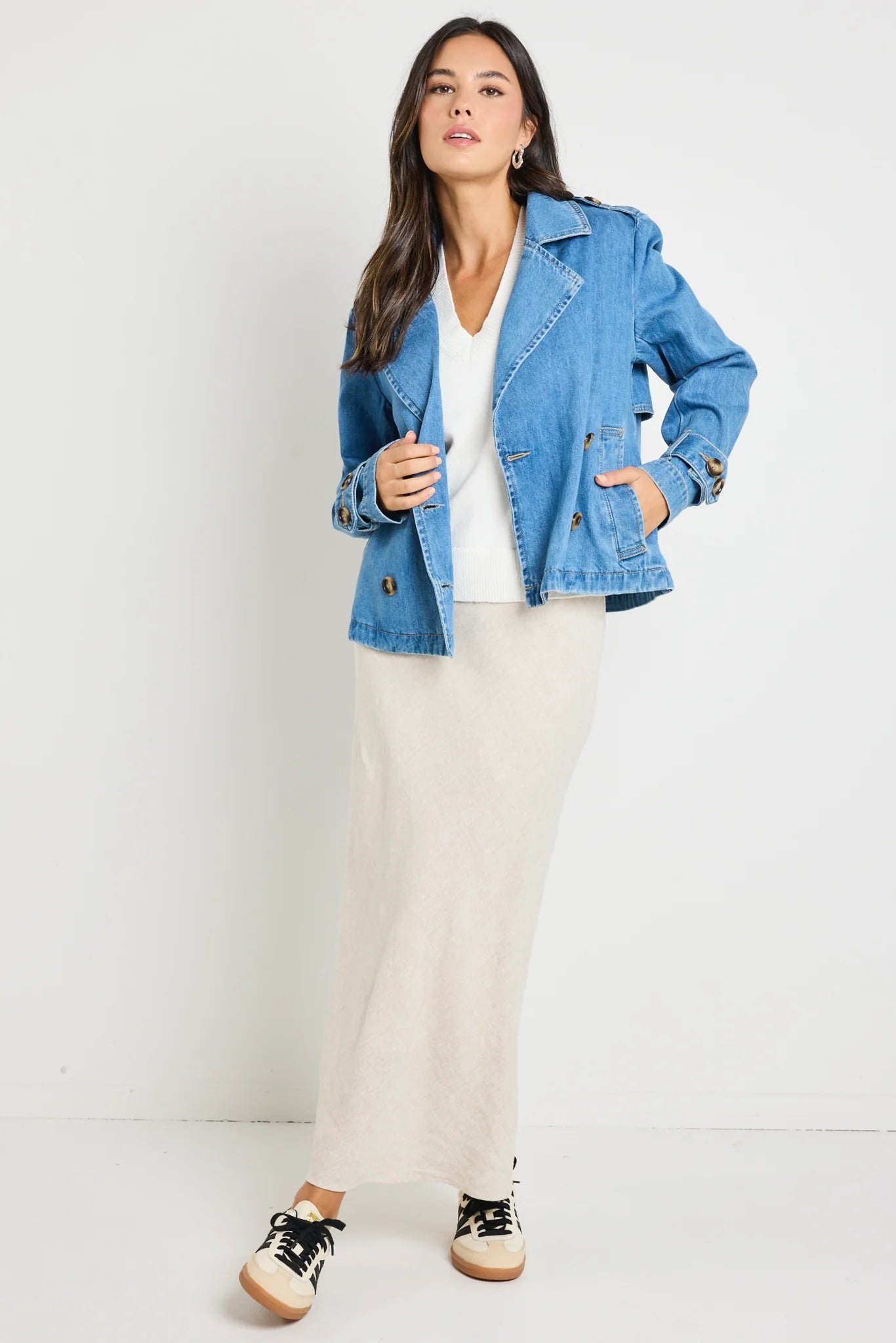 Heritage Storm Blue Cropped Denim Trench Jacket