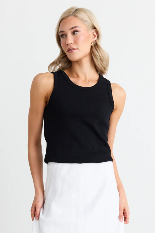 Cobble Black Rib Cutaway Tank - Black