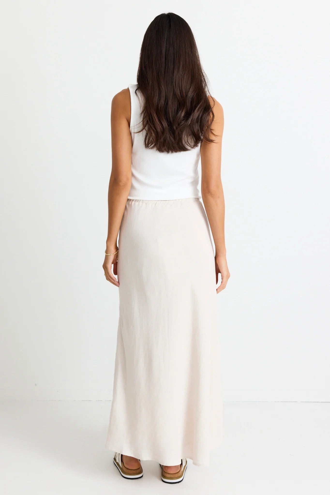 Summit Natural Linen Blend Tie Waist Bias Maxi Skirt