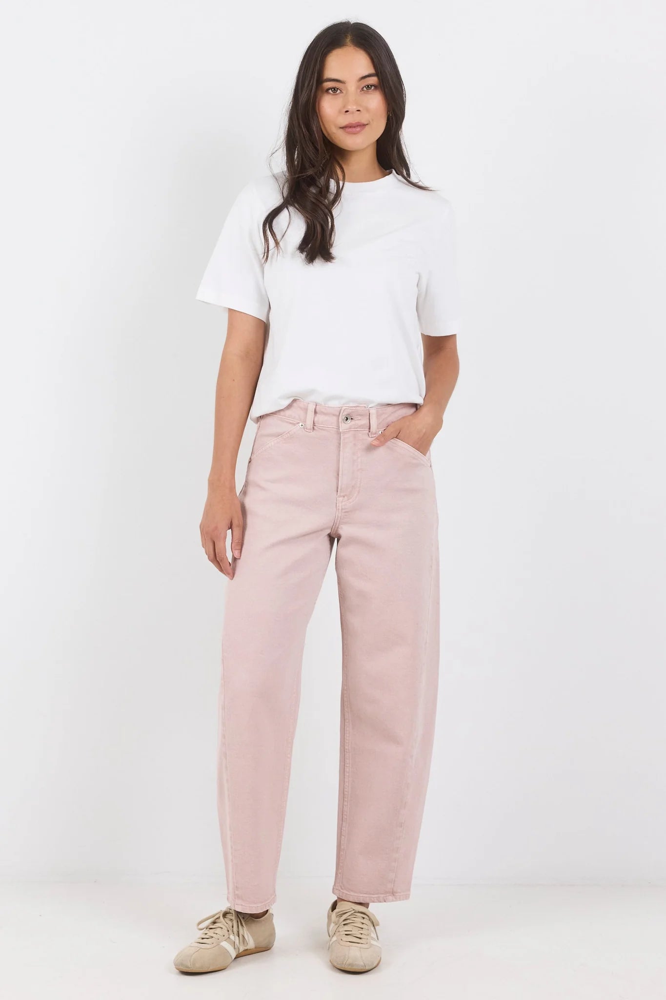 Idolise Pale Pink Stretch Soft Barrel Jean