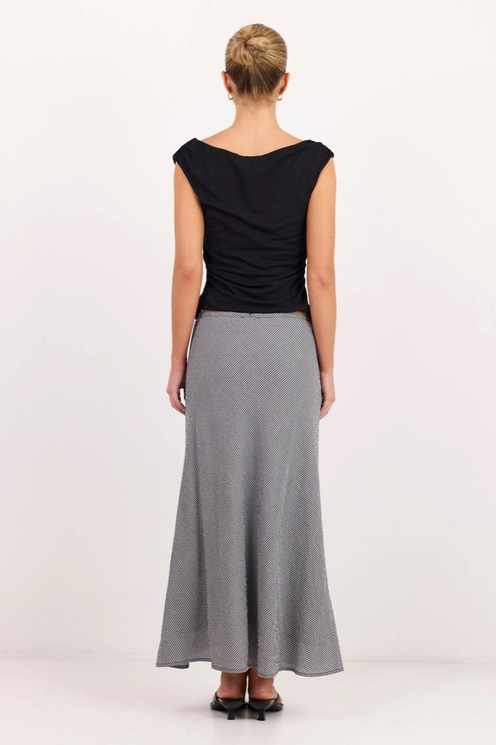 Summit Black White Mini Gingham Tie Waist Bias Maxi Skirt